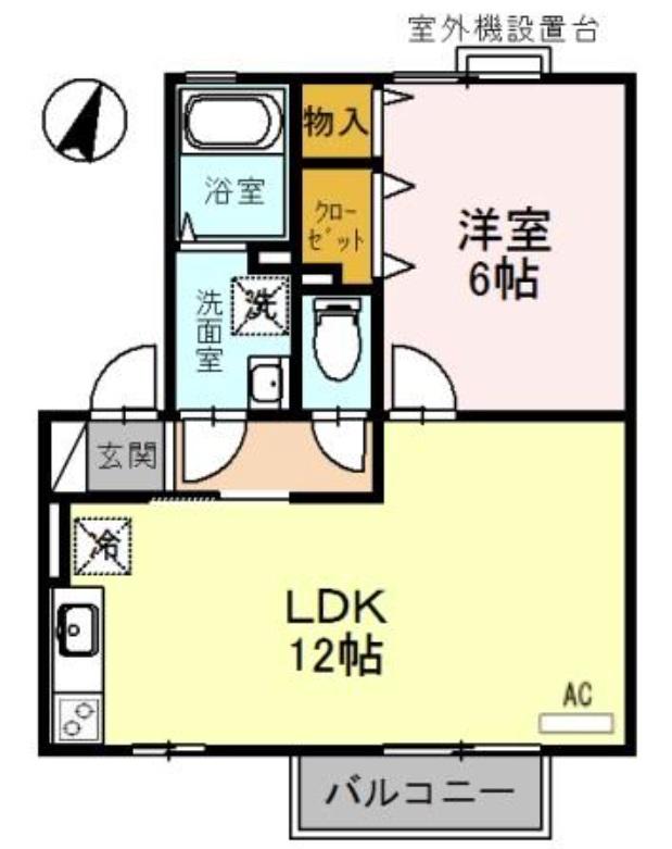 リビングタウン魚住(1LDK/2階)の間取り写真