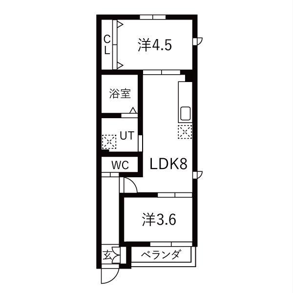 APARTMENT宝生町(2LDK/2階)の間取り写真