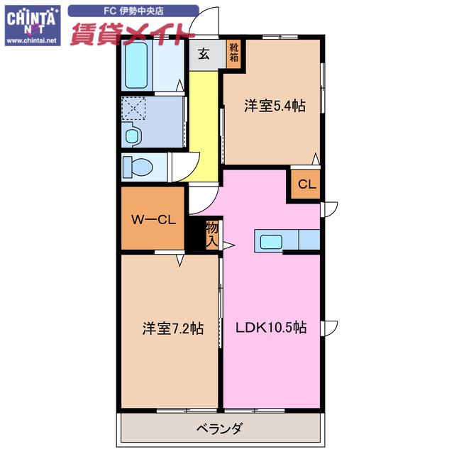 リュシオル(2LDK/1階)の間取り写真