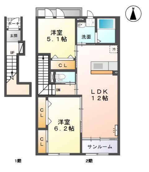 スペリアージュT(2LDK/2階)の間取り写真