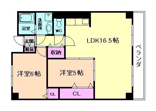 グランパスオーク(2LDK/3階)の間取り写真