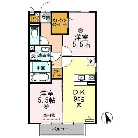 シャローズ(2DK/2階)の間取り写真