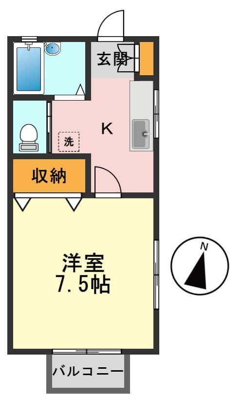 ベルヴェデール弐番館(1K/1階)の間取り写真