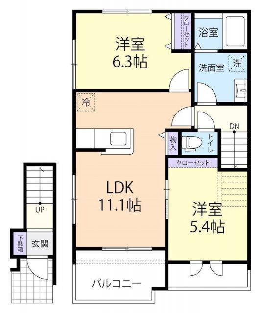 ORTENSIA A(2LDK/2階)の間取り写真