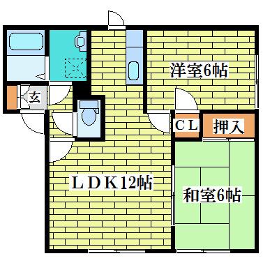 ヴェルディキタノA(2LDK/1階)の間取り写真