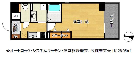 リバーサイド苅藻川(1K/6階)の間取り写真