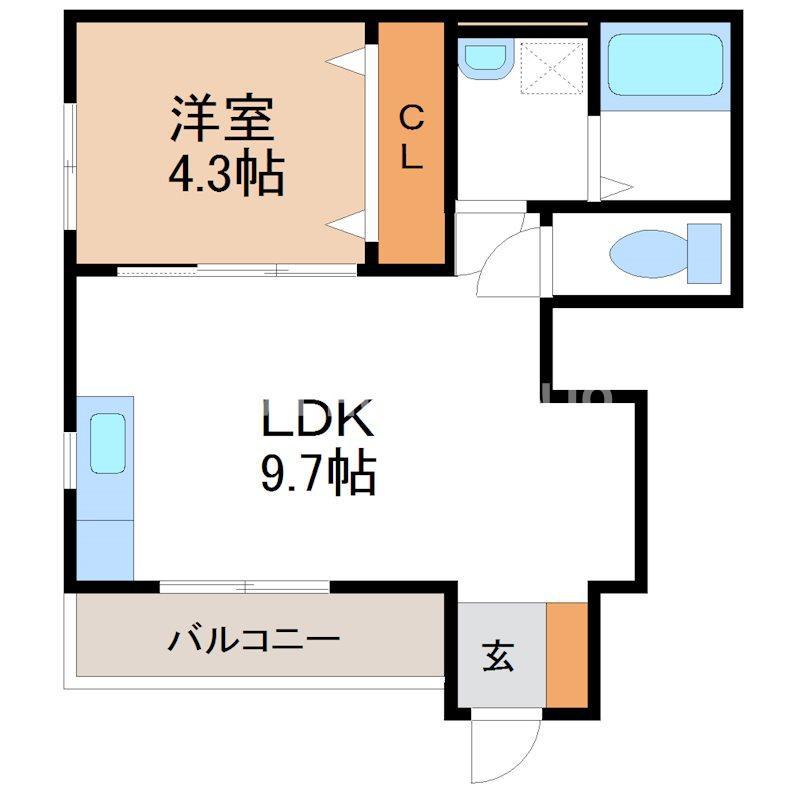 水の森ST弘法(1LDK/1階)の間取り写真
