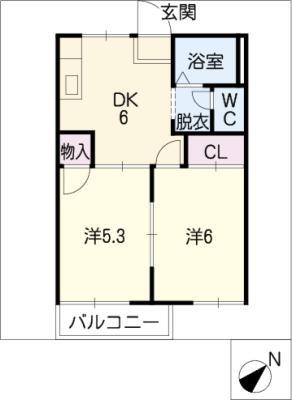 サンピヤ上地A・B棟(2DK/1階)の間取り写真