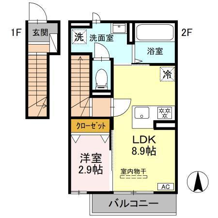 D-ROOM本庄(1LDK/2階)の間取り写真