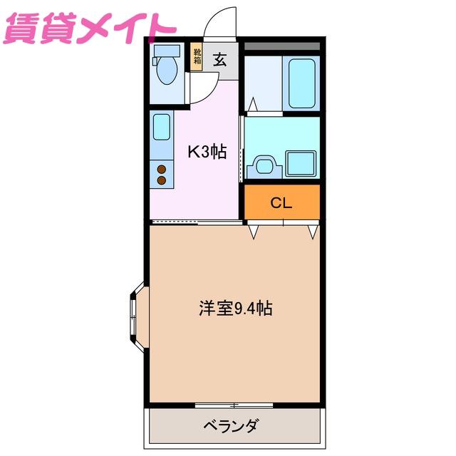 サンライズガーデン(1K/2階)の間取り写真