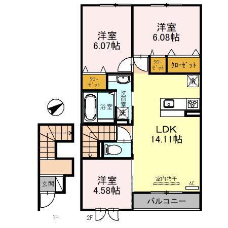 秀豊2号館(3LDK/2階)の間取り写真