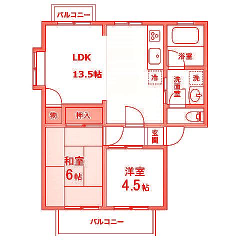 レイン湘南(2LDK/2階)の間取り写真