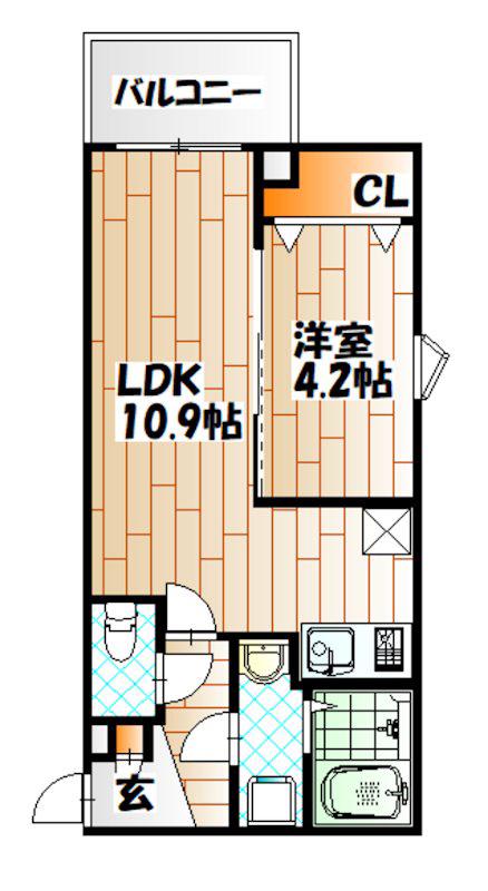 ジーメゾン城野(1LDK/3階)の間取り写真