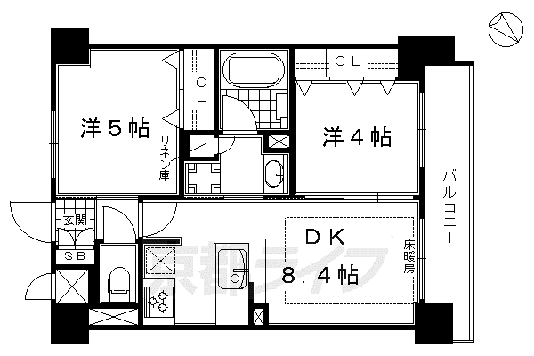 エステムプラザ京都河原町通IIレジデンシャル(2LDK/11階)の間取り写真