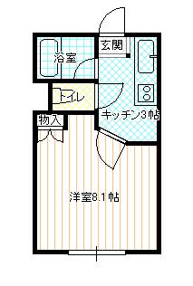 バルパレーアトリエⅡ(1K/1階)の間取り写真