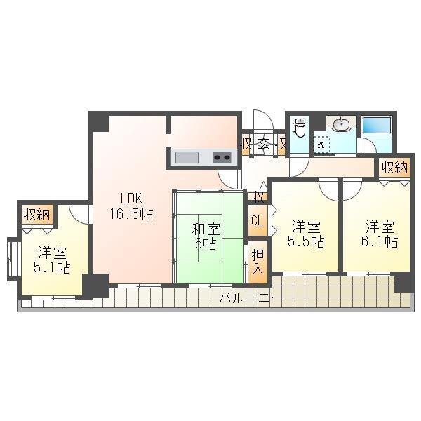 ダイアパレス南笹口1201(4LDK/12階)の間取り写真