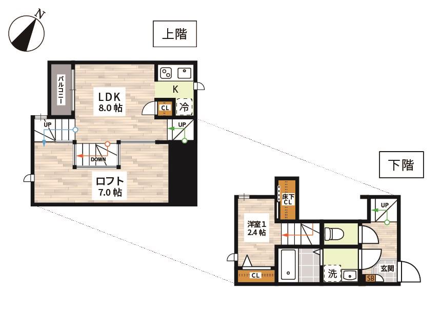 ADC井尻南ブロッサム(1LDK/2階)の間取り写真