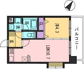 コンダクト福岡東(1LDK/4階)の間取り写真