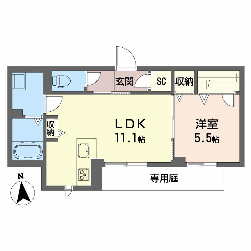 ソレイユコート富田(1LDK/1階)の間取り写真