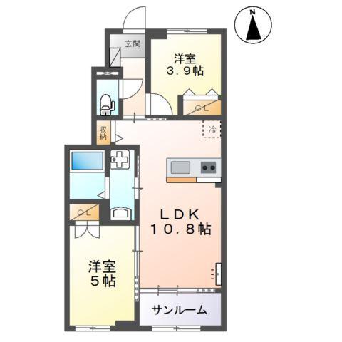 リアンK(2LDK/1階)の間取り写真