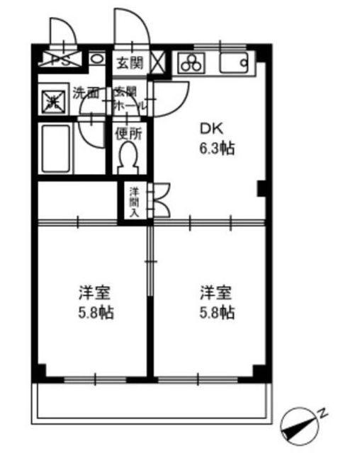 マンションルピナス(2DK/2階)の間取り写真