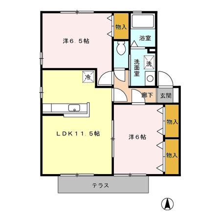 ルミエール上代 A棟(2LDK/1階)の間取り写真