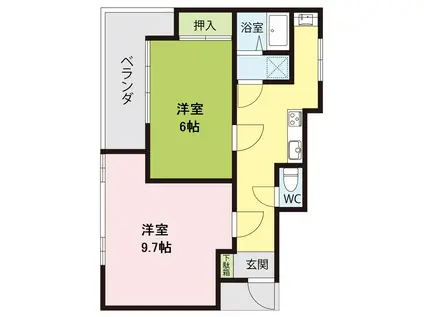 張本ビル(2LDK/3階)の間取り写真