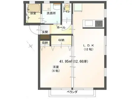 三木ハイツ桜ヶ丘(1LDK/2階)の間取り写真