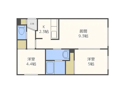 ヴァルム発寒 VALM HASSAMU(2LDK/1階)の間取り写真