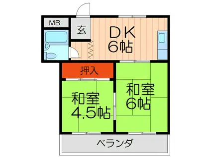 ウエストヒルズ門真南(2DK/4階)の間取り写真