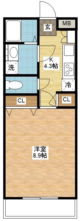 SIGNPOST矢の平(1K/1階)の間取り写真