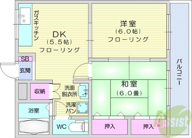 ハイデンスカトー(2DK/2階)の間取り写真