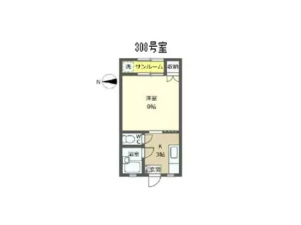 石川県金沢市 3階建 築40年(1K/3階)の間取り写真