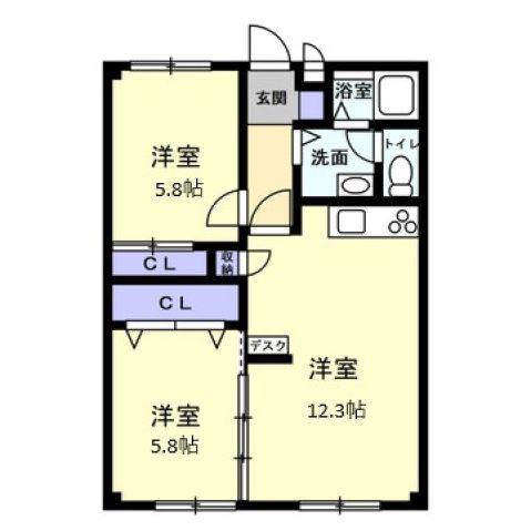 フォブール大井B(2LDK/2階)の間取り写真