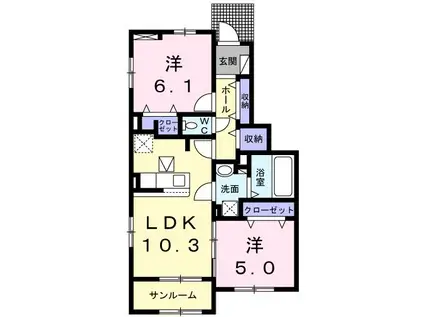 エスポワール多久B(2LDK/1階)の間取り写真