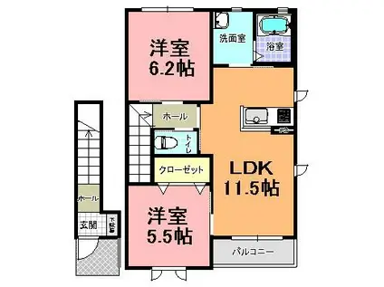 アルファイースト(2LDK/2階)の間取り写真