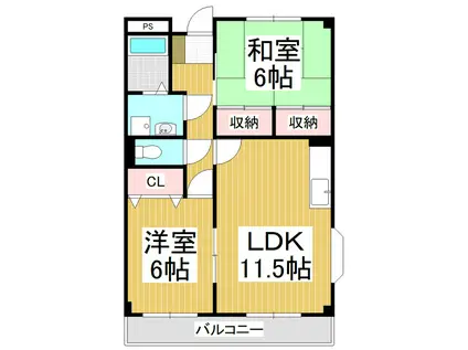 LIMPIA TAKAIDE B(2LDK/3階)の間取り写真