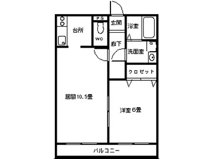 リベア大橋(1LDK/3階)の間取り写真