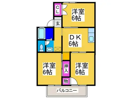 グリーンハイツ高倉B棟(3DK/2階)の間取り写真