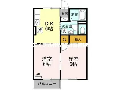 クレールシャトー吉田A棟(2DK/2階)の間取り写真