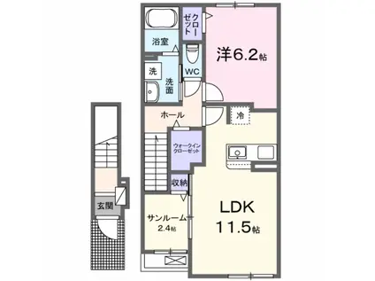 ハルメゾン α(1LDK/2階)の間取り写真