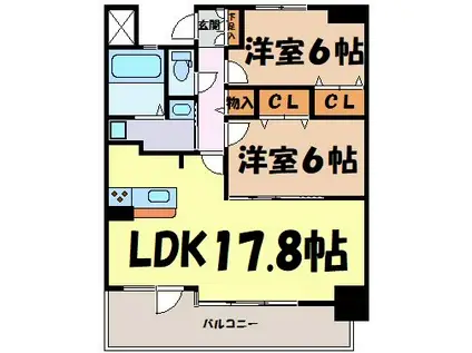 茶屋ヶ坂ライズ(2LDK/2階)の間取り写真