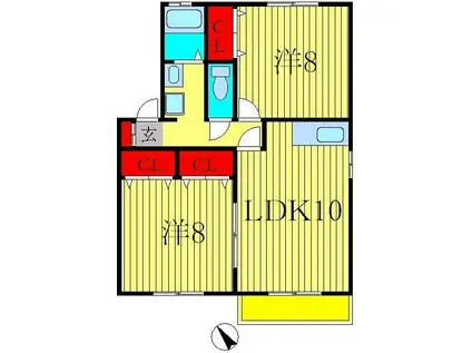 グリーンウェーブI・II・III・IV(2LDK/1階)の間取り写真