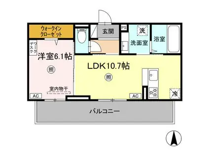 サクラ B棟(1LDK/2階)の間取り写真