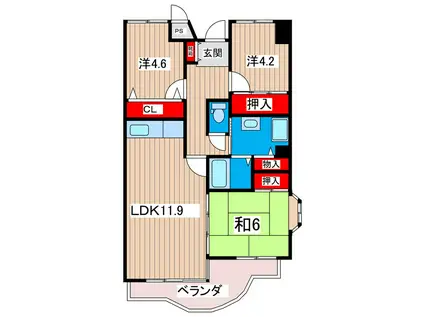 サニーヒル会瀬 1号館(3LDK/3階)の間取り写真