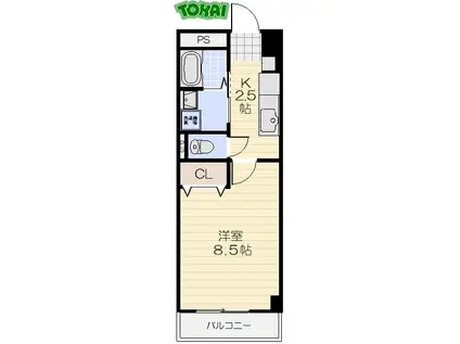 第6マンション 一八(1K/6階)の間取り写真