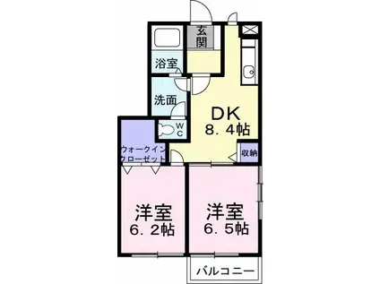 サンライズ川原B(2DK/1階)の間取り写真
