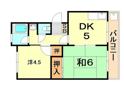 霞ヶ丘関西マンション(2DK/2階)の間取り写真