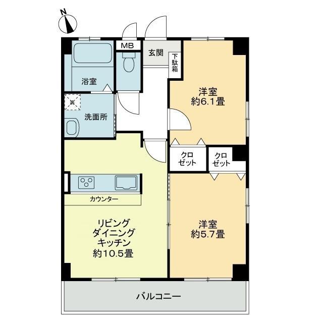 フィネス佐古(2LDK/2階)の間取り写真