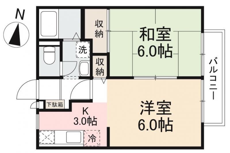 タウン国分寺(2K/2階)の間取り写真